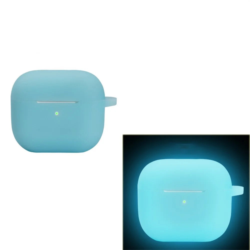 For Apple AirPods 4 Silicone Case Luminous Bluetooth-compatible Earphone Protective Cover with Lanyard - Luminous Blue - 2