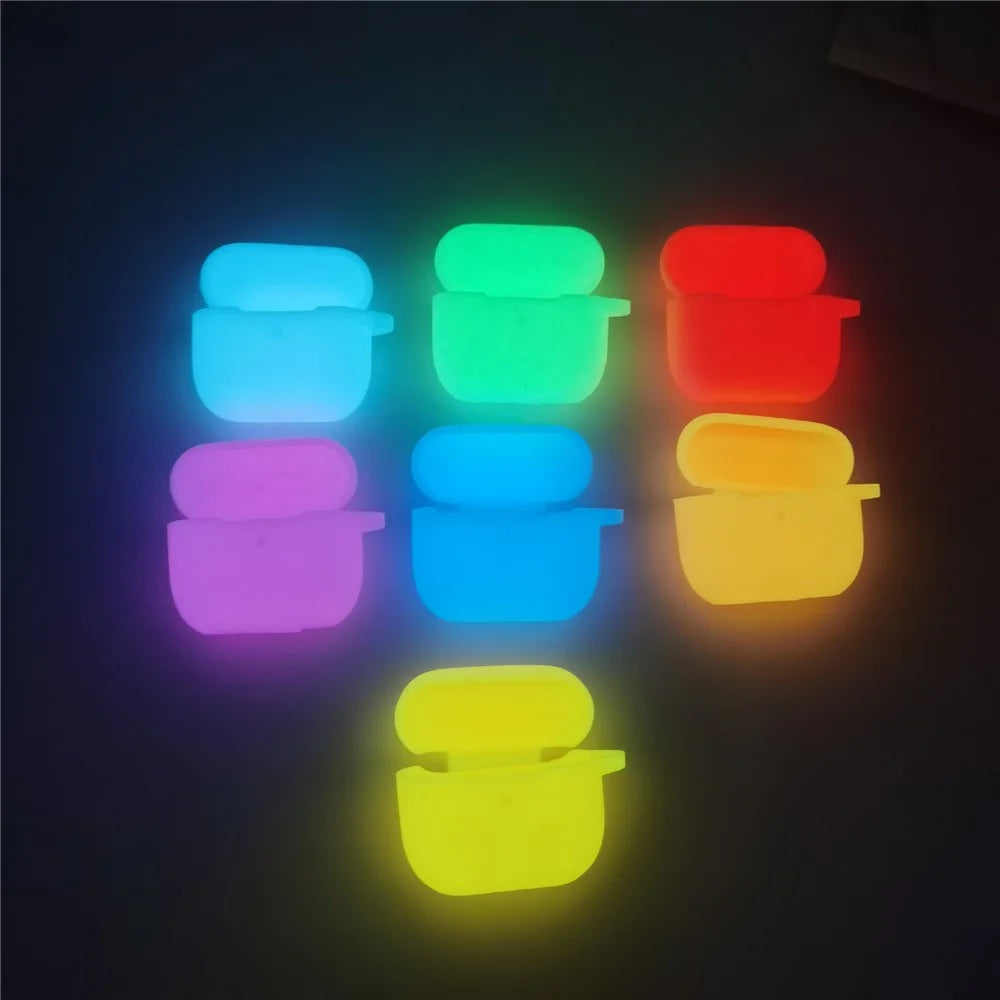 For Apple AirPods 4 Silicone Case Luminous Bluetooth-compatible Earphone Protective Cover with Lanyard - Luminous Blue - 6