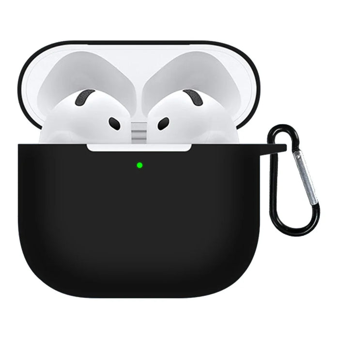 For Apple AirPods 4 Silicone Case Bluetooth-compatible Earphones Protective Sleeve with Hook - Black - 1