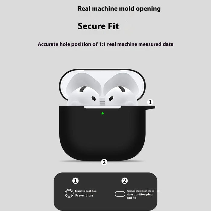 For Apple AirPods 4 Silicone Case Bluetooth-compatible Earphones Protective Sleeve with Hook - Black - 2