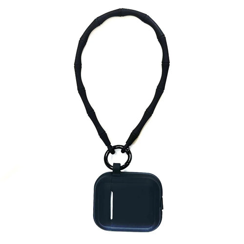 For AirPods 4 Case Bluetooth-compatible Earphone Silicone Case Protective Cover with Bamboo Shape Lanyard - Black - 1