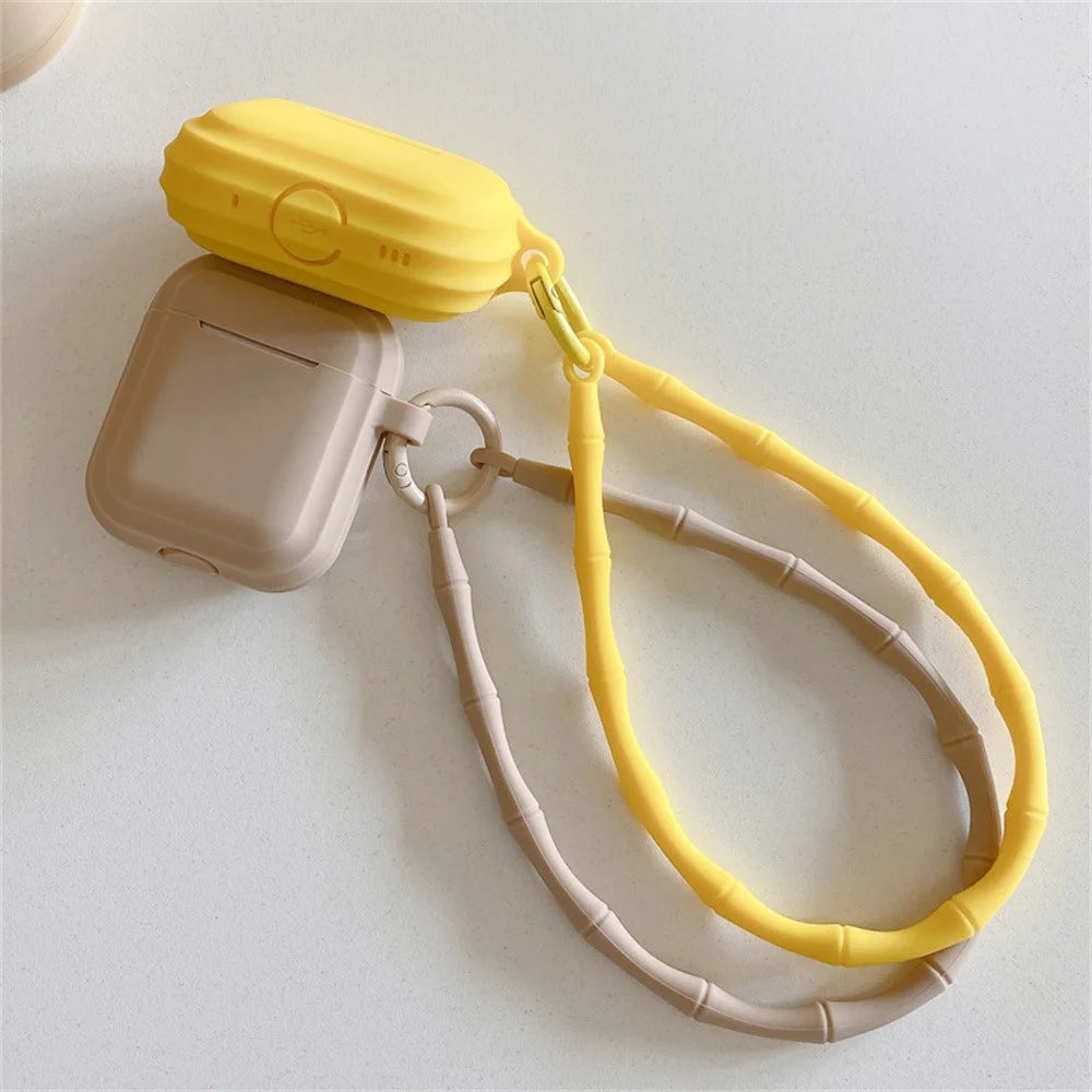 For AirPods 4 Case Bluetooth-compatible Earphone Silicone Case Protective Cover with Bamboo Shape Lanyard - Black - 6