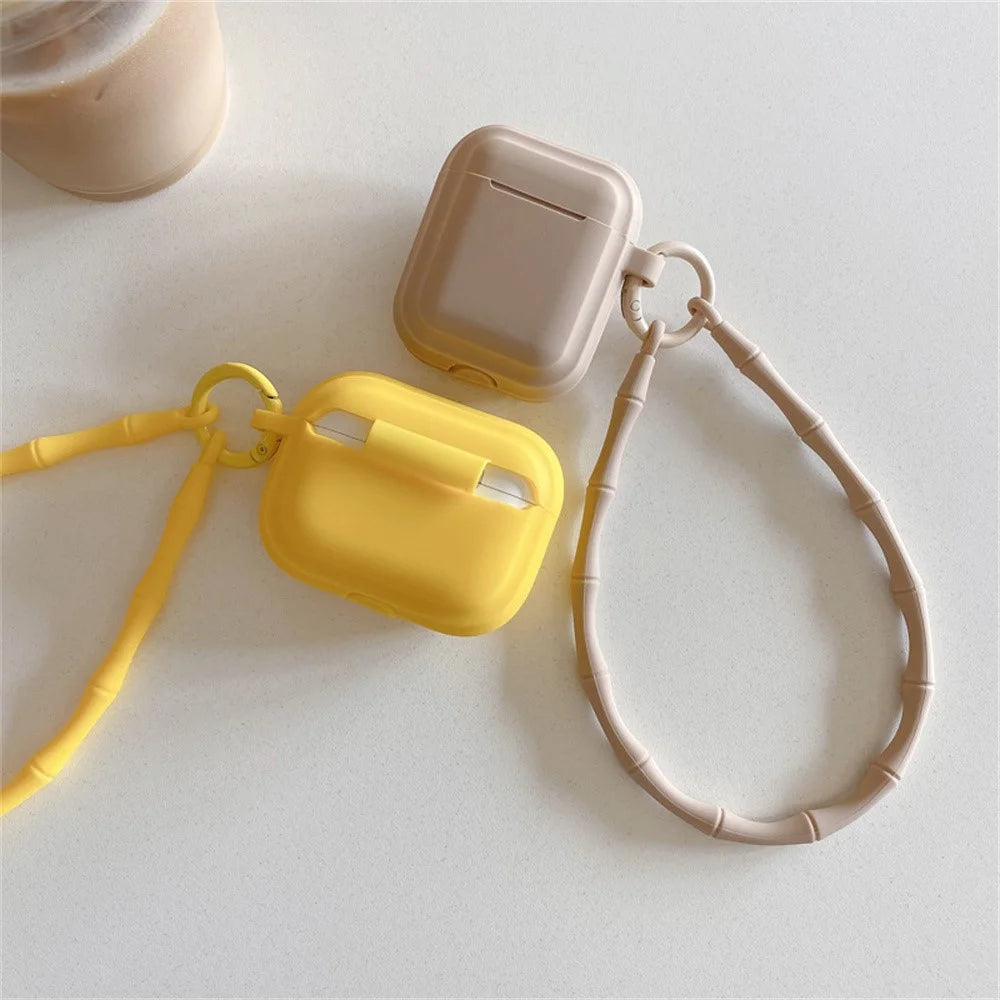 For AirPods 4 Case Bluetooth-compatible Earphone Silicone Case Protective Cover with Bamboo Shape Lanyard - Black - 7
