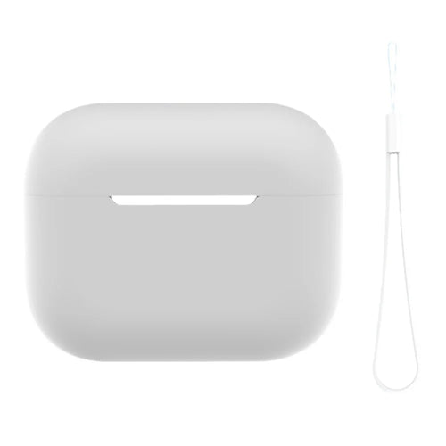 For AirPods Pro 2 Case Bluetooth-compatible Earphone Solid Color Silicone Cover with Lanyard - White - 1