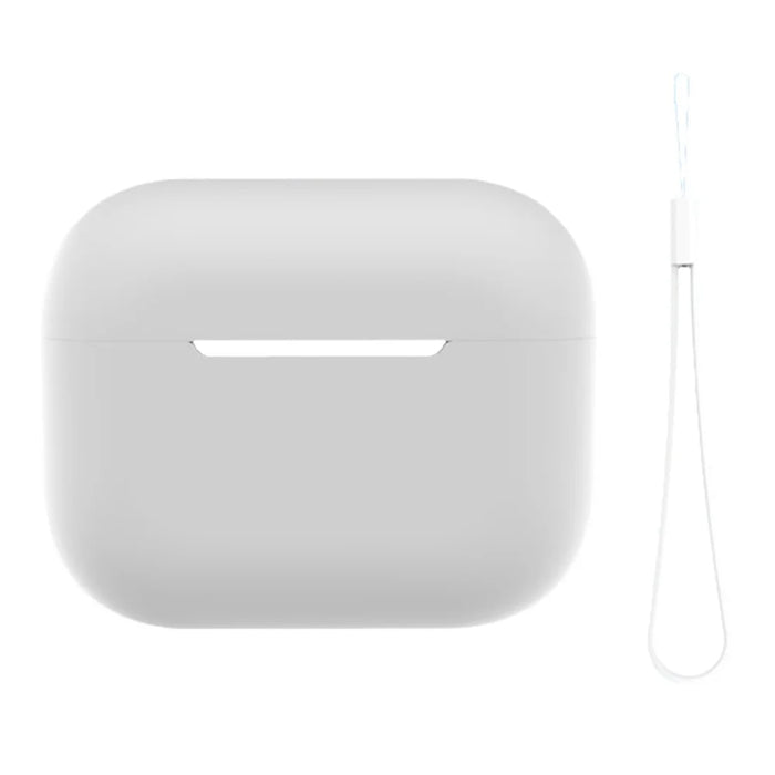 For AirPods Pro 2 Case Bluetooth-compatible Earphone Solid Color Silicone Cover with Lanyard - White - 1