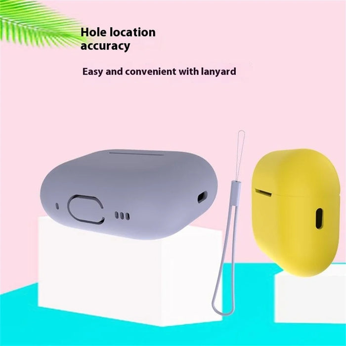 For AirPods Pro 2 Case Bluetooth-compatible Earphone Solid Color Silicone Cover with Lanyard - White - 6