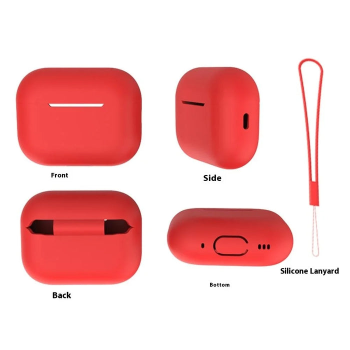 For AirPods Pro 2 Case Bluetooth-compatible Earphone Solid Color Silicone Cover with Lanyard - White - 7