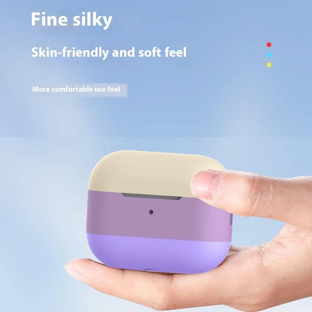 For AirPods Pro 2 Silicone Case Contrast Color Bluetooth-compatible Earphone Cover - Apricot+Blue+Milk Tea - 3