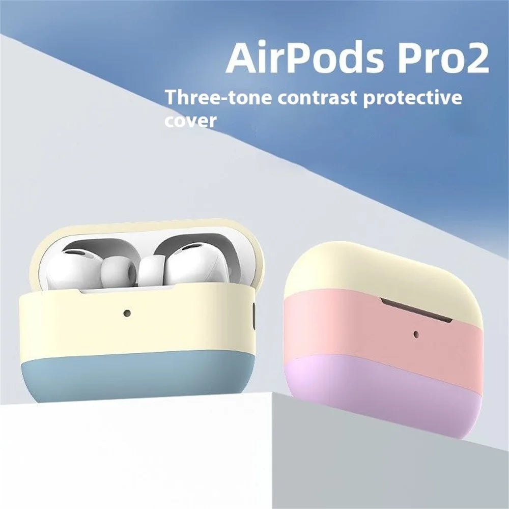 For AirPods Pro 2 Silicone Case Contrast Color Bluetooth-compatible Earphone Cover - Apricot+Blue+Milk Tea - 4