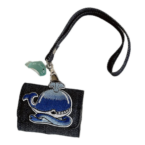 For AirPods 4 / 3 / Pro 2 / Pro Case Cartoon Denim Earbud Storage Bag with Luminous Pendant - Whale - 1