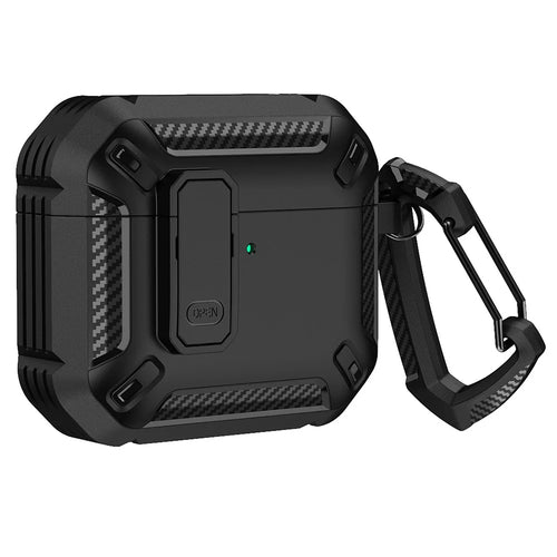 For Apple AirPods 4 Case TPU Earphone Charging Box Case Anti-Fall Protective Cover with Carabiner - Black - 1