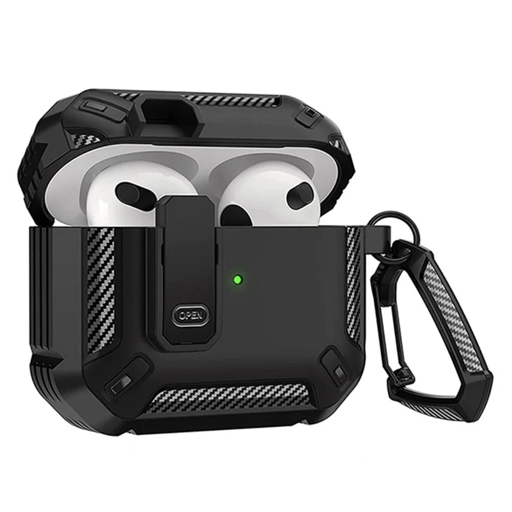 For Apple AirPods 4 Case TPU Earphone Charging Box Case Anti-Fall Protective Cover with Carabiner - Black - 2