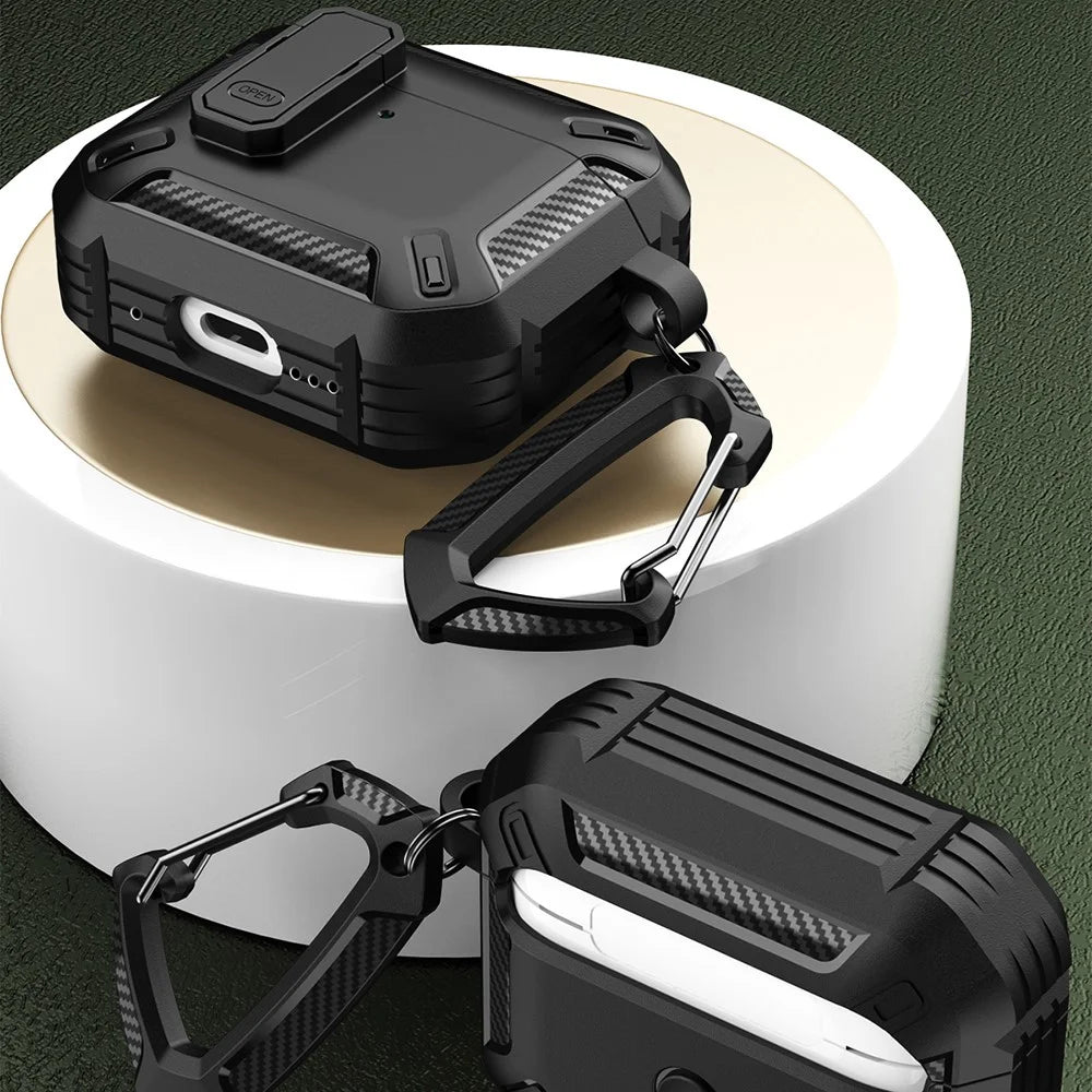 For Apple AirPods 4 Case TPU Earphone Charging Box Case Anti-Fall Protective Cover with Carabiner - Black - 5