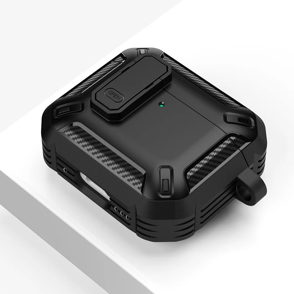 For Apple AirPods 4 Case TPU Earphone Charging Box Case Anti-Fall Protective Cover with Carabiner - Black - 7