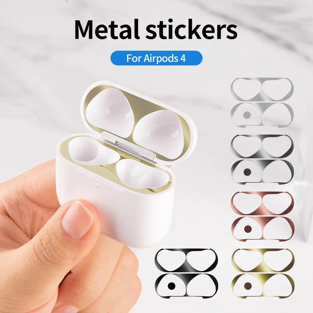 For Apple AirPods 4 Charging Case Bluetooth-compatible Earbuds Metal Sticker Anti-Dust Protective Decals - White - 2