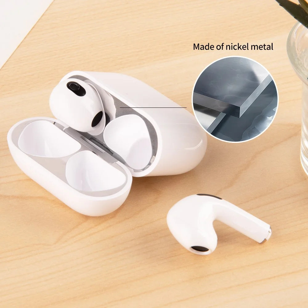 For Apple AirPods 4 Charging Case Bluetooth-compatible Earbuds Metal Sticker Anti-Dust Protective Decals - White - 3