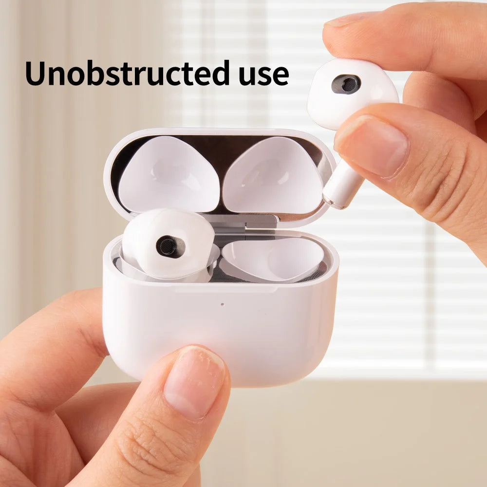 For Apple AirPods 4 Charging Case Bluetooth-compatible Earbuds Metal Sticker Anti-Dust Protective Decals - White - 4