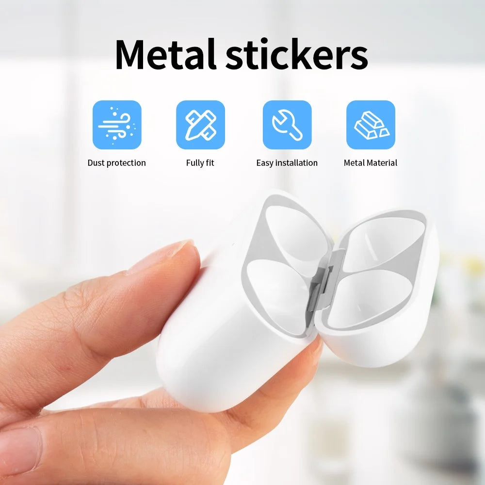 For Apple AirPods 4 Charging Case Bluetooth-compatible Earbuds Metal Sticker Anti-Dust Protective Decals - White - 5