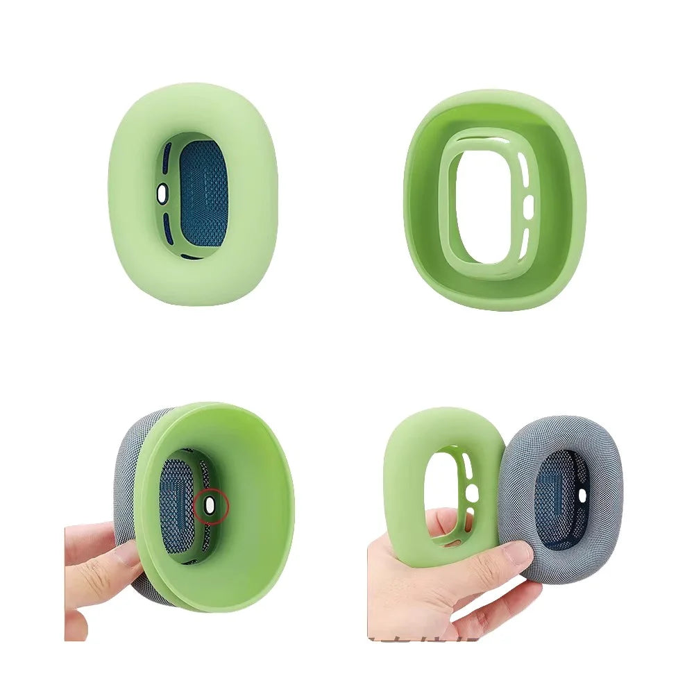 For AirPods Max with USB-C / Max EVA Storage Bag Headphone Carrying Case with 1 Pair Earpad Silicone Case - Matcha Green - 2