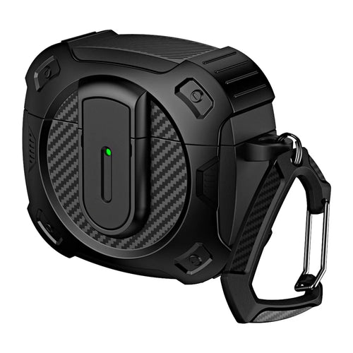 For AirPods 4 Case PC+TPU Lock Design Earphone Protective Cover with Hanging Hook - Black - 1