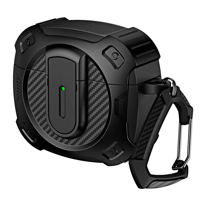 For AirPods 4 Case PC+TPU Lock Design Earphone Protective Cover with Hanging Hook - Black - 1
