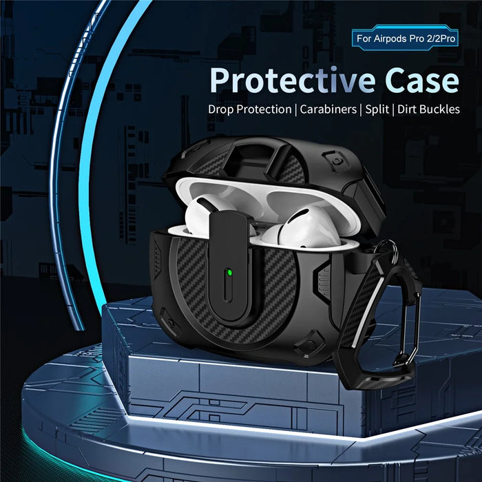 For AirPods 4 Case PC+TPU Lock Design Earphone Protective Cover with Hanging Hook - Black - 2
