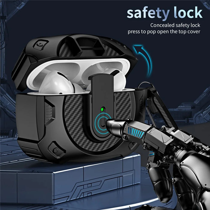 For AirPods 4 Case PC+TPU Lock Design Earphone Protective Cover with Hanging Hook - Black - 3