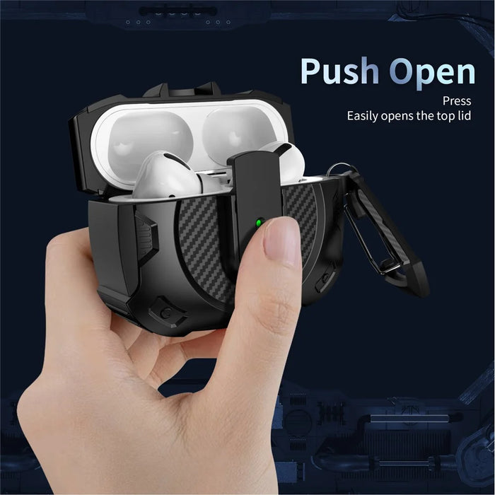 For AirPods 4 Case PC+TPU Lock Design Earphone Protective Cover with Hanging Hook - Black - 7