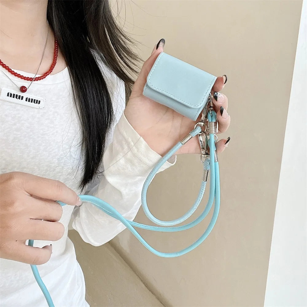 For Apple AirPods Pro 2 / AirPods Pro Charging Case Cover Simple Style Bluetooth-compatible Earbuds Case with Shoulder / Wrist Strap - Sky Blue - 3