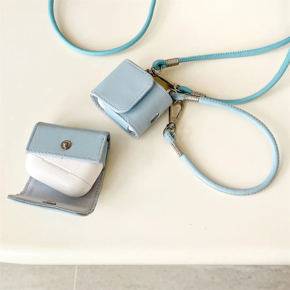 For Apple AirPods Pro 2 / AirPods Pro Charging Case Cover Simple Style Bluetooth-compatible Earbuds Case with Shoulder / Wrist Strap - Sky Blue - 5