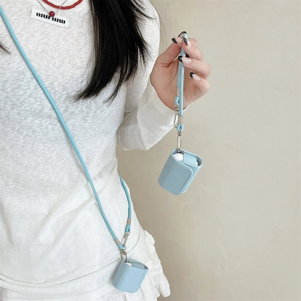 For Apple AirPods 4 / AirPods 3 Charging Case Cover Simple Style Bluetooth-compatible Earbuds Case with Shoulder / Wrist Strap - Sky Blue - 2