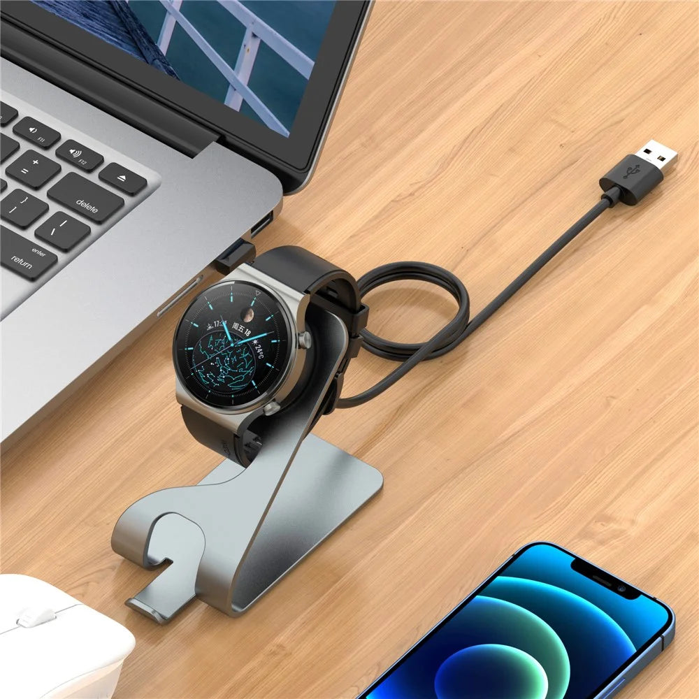 Aluminum Alloy Smartwatch Holder Vertical USB Charger Charging Dock for Huawei Watch 3 / 3 Pro / Huawei Watch GT 3 - Grey - 2