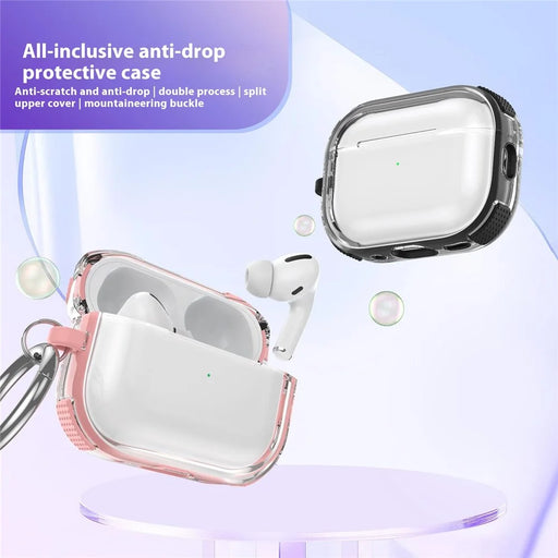 For Apple AirPods Pro Case with Carabiner Contrasting Color TPU Earphone Protective Cover - Pink - 2