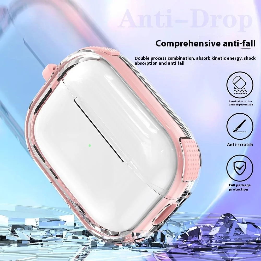 For Apple AirPods Pro Case with Carabiner Contrasting Color TPU Earphone Protective Cover - Pink - 3