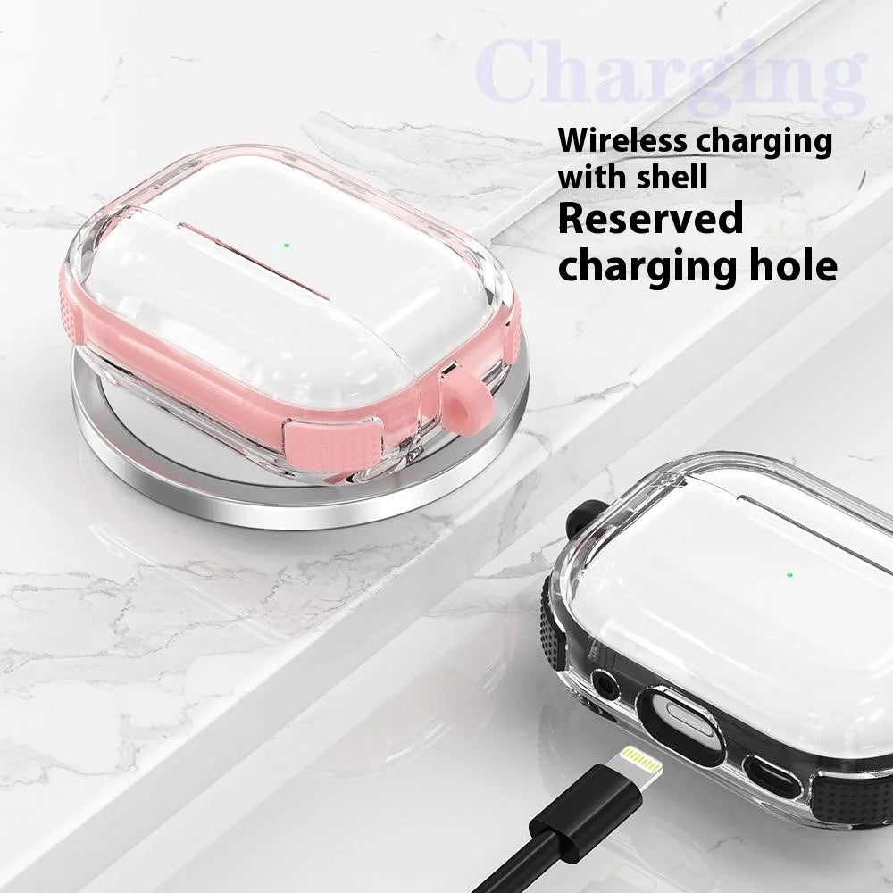 For Apple AirPods Pro Case with Carabiner Contrasting Color TPU Earphone Protective Cover - Pink - 4