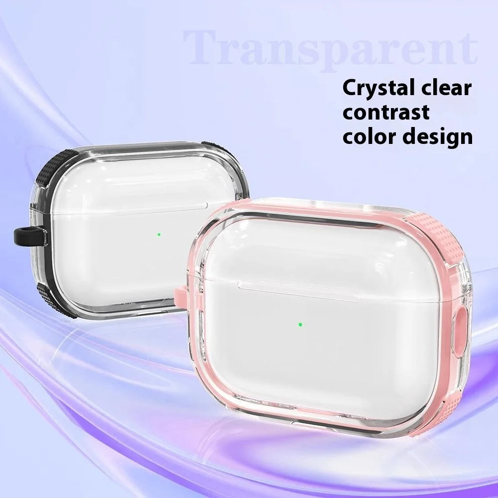 For Apple AirPods Pro Case with Carabiner Contrasting Color TPU Earphone Protective Cover - Pink - 5