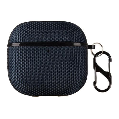 For Apple AirPods 4 Woven Texture Waterproof PC Case with Carabiner Earphone Protective Cover - Dark Blue - 1