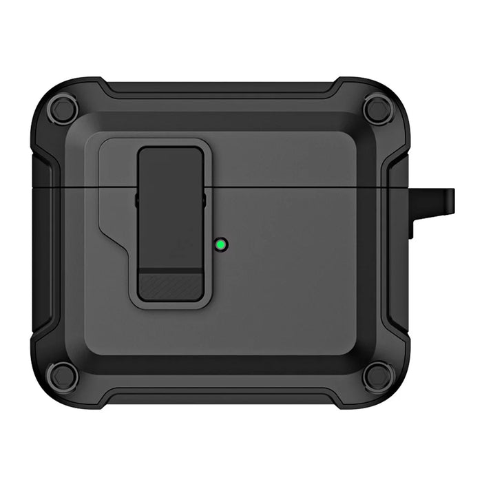 For AirPods 4 Earphone Case Automatic Eject TPU+PC Protective Cover with Carabiner - Black - 2