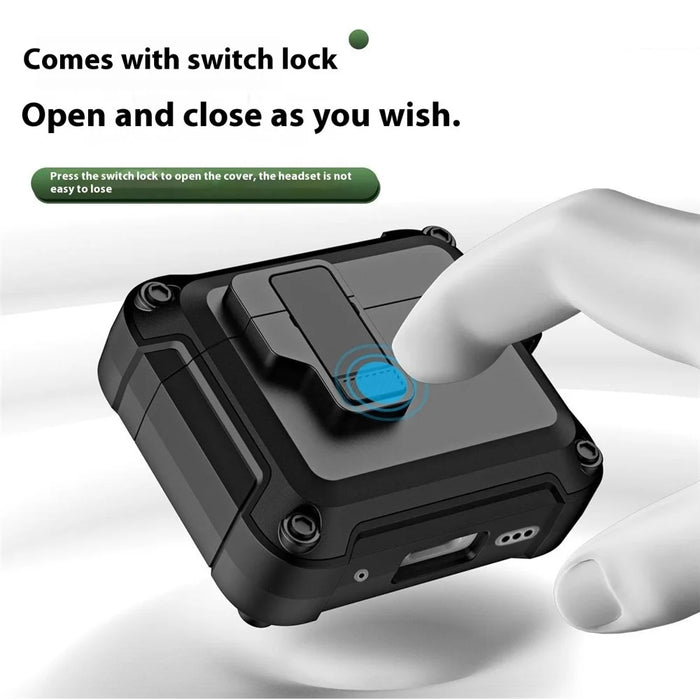 For AirPods 4 Earphone Case Automatic Eject TPU+PC Protective Cover with Carabiner - Black - 3