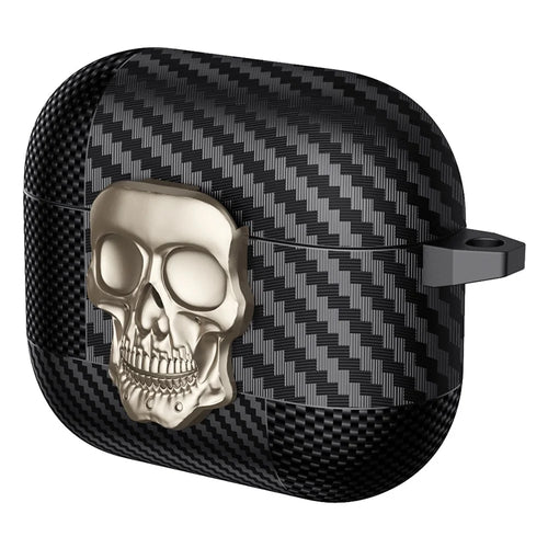 For Apple AirPods 3 Protective Case Skull Design Snap Switch TPU + Metal Earphone Cover with Carabiner - Gold - 1