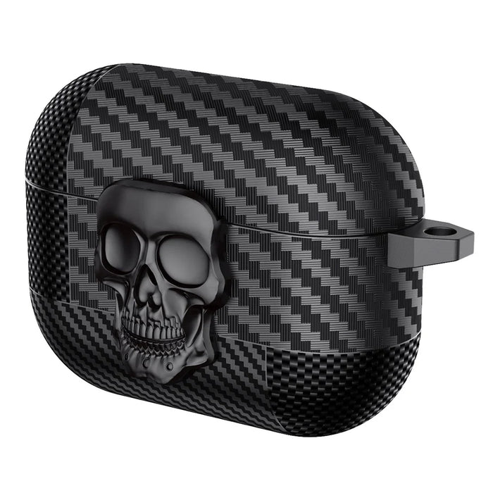 For AirPods Pro Protective Case Skull Design Snap Switch TPU + Metal Earphone Cover with Carabiner - Black - 1