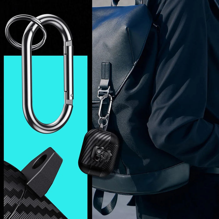 For AirPods Pro Protective Case Skull Design Snap Switch TPU + Metal Earphone Cover with Carabiner - Black - 5