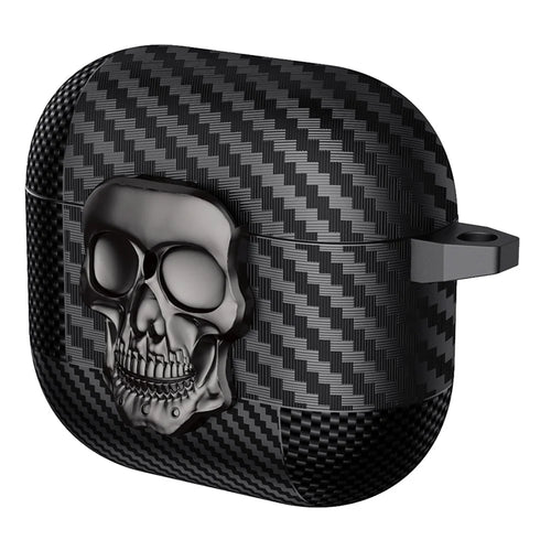 For AirPods 4 Protective Case Skull Design Snap Switch TPU + Metal Earphone Cover with Carabiner - Grey - 1