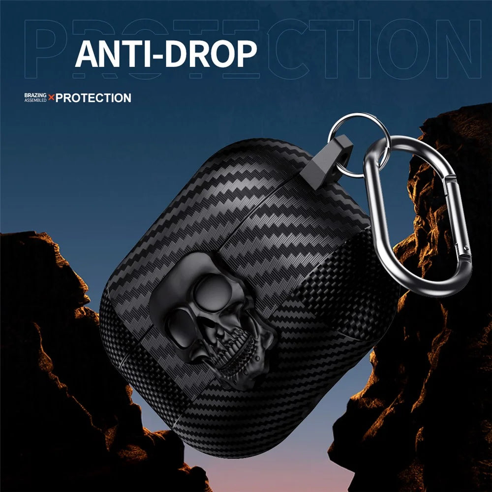 For AirPods 4 Protective Case Skull Design Snap Switch TPU + Metal Earphone Cover with Carabiner - Grey - 5