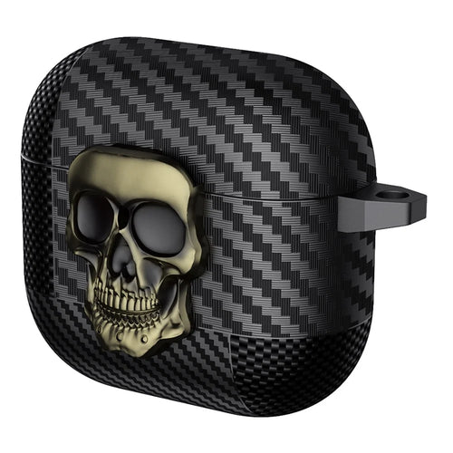 For AirPods 4 with ANC Protective Case Skull Design Snap Switch TPU + Metal Earphone Cover with Carabiner - Bronze - 1