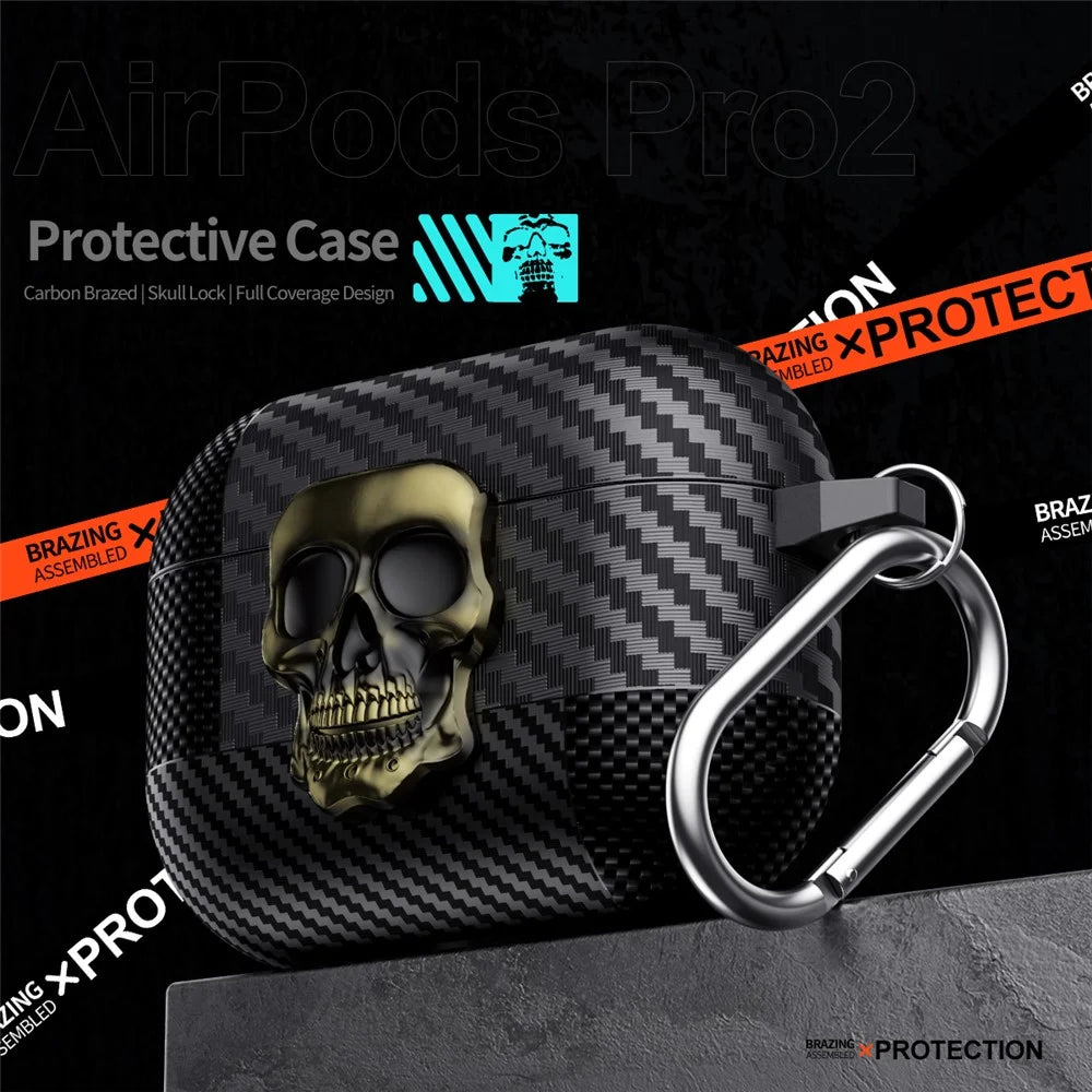 For AirPods 4 with ANC Protective Case Skull Design Snap Switch TPU + Metal Earphone Cover with Carabiner - Bronze - 2