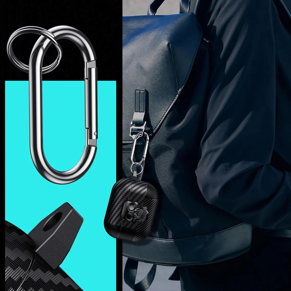 For AirPods 4 with ANC Protective Case Skull Design Snap Switch TPU + Metal Earphone Cover with Carabiner - Bronze - 4