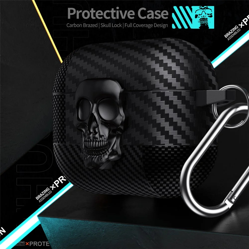 For AirPods 4 with ANC Protective Case Skull Design Snap Switch TPU + Metal Earphone Cover with Carabiner - Bronze - 7