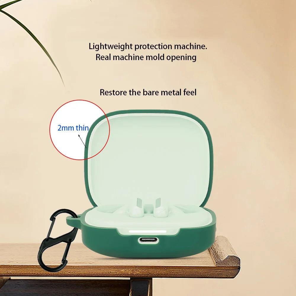 For Xiaomi Redmi Buds 6 Silicone Case Bluetooth-compatible Earphone Cover with Anti-Lost Buckle - Blackish Green - 3