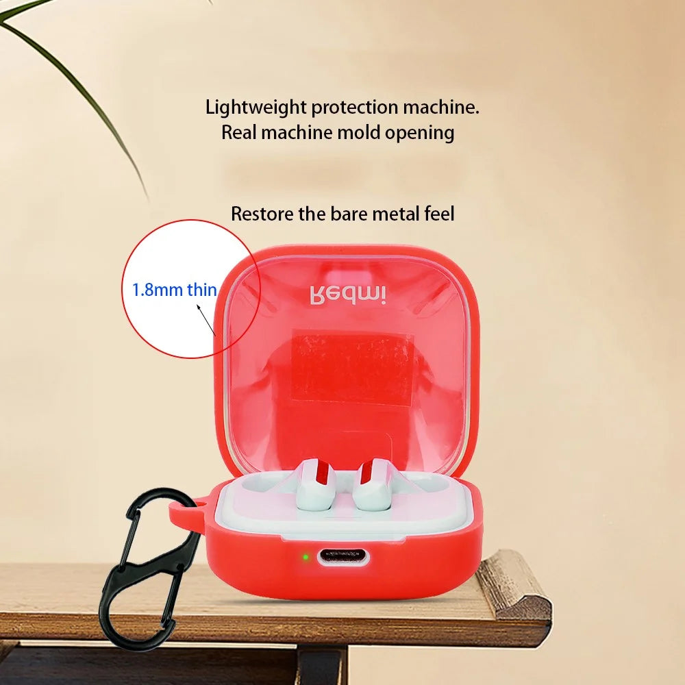 For Xiaomi Air 4 SE Earphone Case Bluetooth-compatible Earbud Silicone Cover with Anti-Lost Buckle - Red - 3